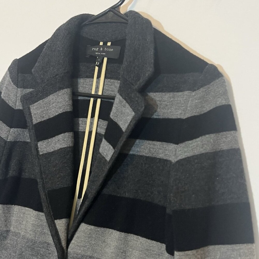 rag & bone Women’s 100% Wool Blazer Medium Size Striped Gray Black Knit Sweater - Picture 8 of 12